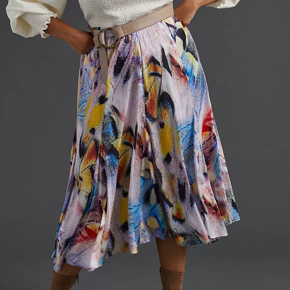 Anthropologie A-Line Neutral Motif Midi Skirt Size 2 - Picture 3 of 13